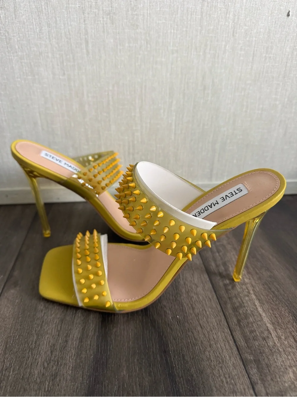 Steve Madden Yellow Spike-Embellished Stiletto Mule